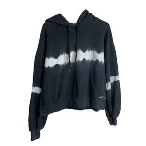 All Saints Rihan Hoody Womens Medium Black Tie Dye Faded Washed Pullover Crop *